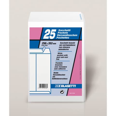 Busta a sacco Blasetti Self bianco - 80 g/m2 - in conf. 25 buste - 250x353 mm 538